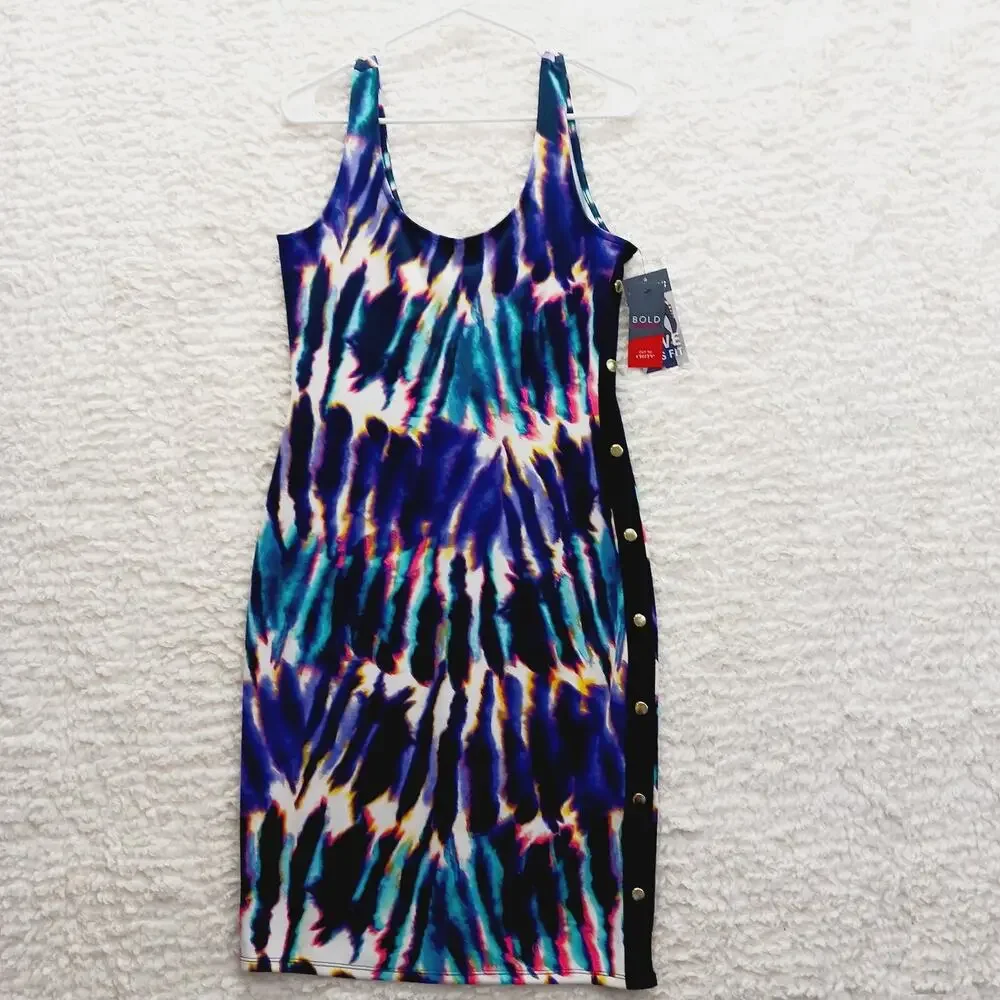 Dress Midi Bodycon Y2K Revival Whimsycore Festival Stretch Bold NWT Shibori Sz M